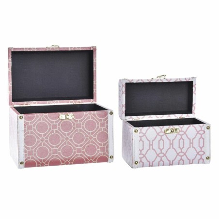 Juego de Cajas Decorativas DKD Home Decor Lienzo Madera Naranja Blanco