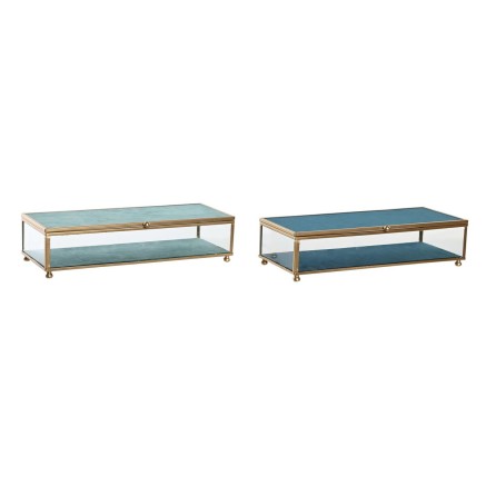 Doos-Juwelenkistje DKD Home Decor Kristal Metaal Turkoois Hemelsblauw