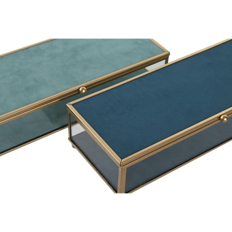 Scatola-Portagioie DKD Home Decor Cristallo Metallo Turchese Blu cielo