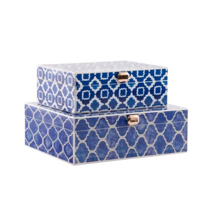 Doos-Juwelenkistje DKD Home Decor Blauw Marineblauw Hout 24 x 20 x 8 c