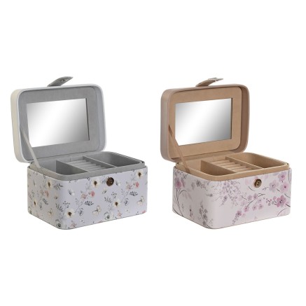 Boîte à bijoux DKD Home Decor Bleu Gris Camel Rose clair Polyurétha
