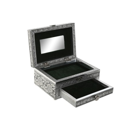 Doos-Juwelenkistje Home ESPRIT Groen Zilverkleurig Hout Aluminium 17,5