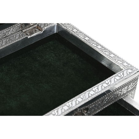 Doos-Juwelenkistje Home ESPRIT Groen Zilverkleurig Hout Aluminium 17,5