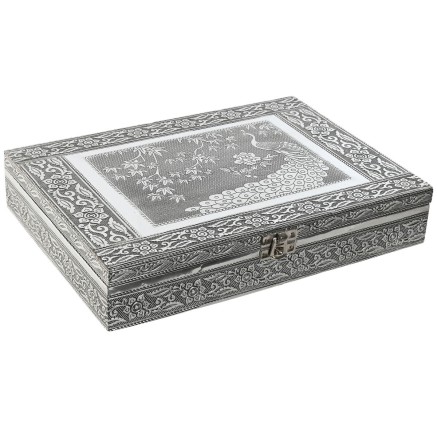 Caja-Joyero Home ESPRIT Verde Plateado Madera Aluminio 27,5 x 20 x 5,4