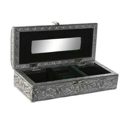 Doos-Juwelenkistje Home ESPRIT Groen Zilverkleurig Hout Aluminium 22,5 2