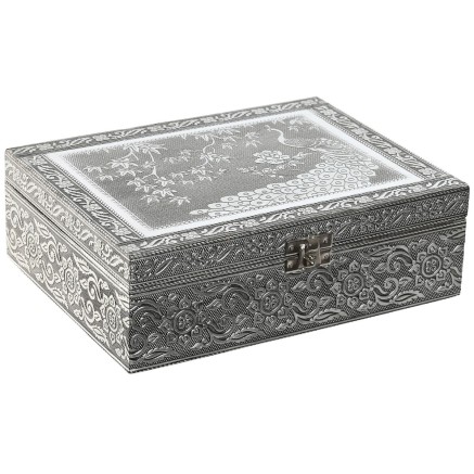 Boîte à bijoux Home ESPRIT Vert Argenté Bois Aluminium 22,5 x 17,5