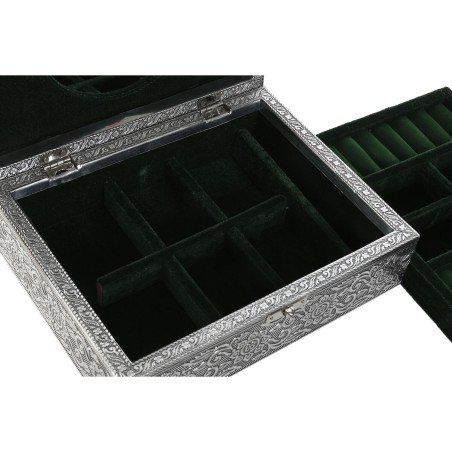 Doos-Juwelenkistje Home ESPRIT Groen Zilverkleurig Hout Aluminium 22,5