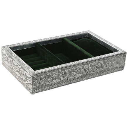 Boîte à bijoux Home ESPRIT Vert Argenté Bois Aluminium 25 x 15 x 5