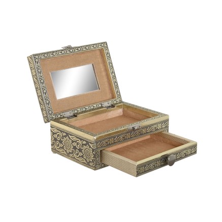 Caja-Joyero Home ESPRIT Blanco Champán Madera Aluminio 17,5 x 12,5 x