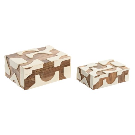 Boîte à bijoux Home ESPRIT Noir Naturel Résine Acacia 18 x 13 x 7,5