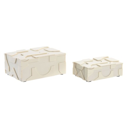 Caja-Joyero Home ESPRIT Blanco Resina Hueso 18 x 13 x 7,5 cm (2 Piezas
