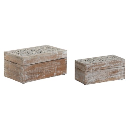 Boîte à bijoux Home ESPRIT Blanc Naturel Bois de manguier (2 Pièces