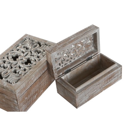 Scatola-Portagioie Home ESPRIT Bianco Naturale Legno di mango (2 Pezzi