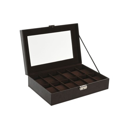 Caja-Joyero Home ESPRIT Marrón oscuro Poliuretano Cristal Acero Mader