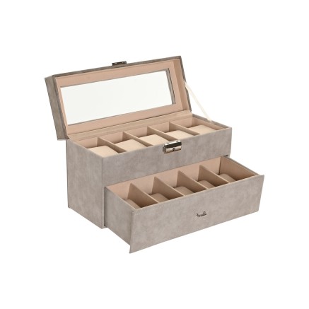 Caja-Joyero Home ESPRIT Gris Poliuretano Cristal Madera MDF 27,5 x 11