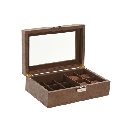 Caja-Joyero Home ESPRIT Marrón Poliuretano Cristal Madera MDF 25 X 16