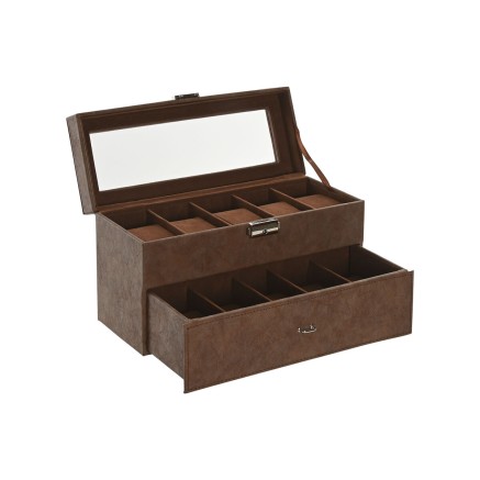 Scatola-Portagioie Home ESPRIT Marrone Poliuretano Cristallo Legno MDF