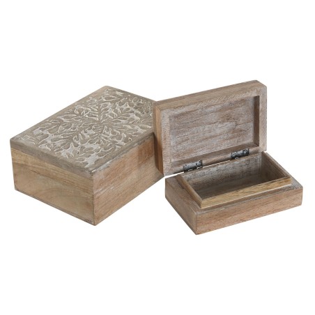 Boîte à bijoux Home ESPRIT Blanc Naturel Bois de manguier (2 Pièces