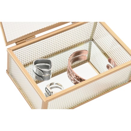 Boîte à bijoux Home ESPRIT Doré Métal Verre 15 x 11 x 5,5 cm 2