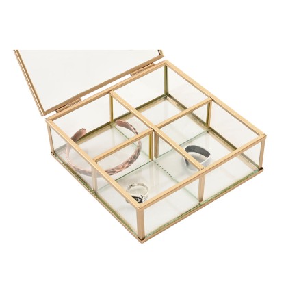 Boîte à bijoux Home ESPRIT Doré Métal Verre 15 x 16 x 5 cm 2
