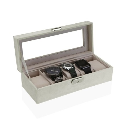 Caja para Relojes Versa Crema Terciopelo Madera Polipiel Espejo Madera 2