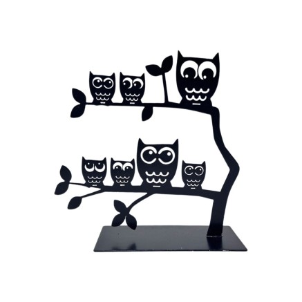 Porte-bijoux Versa Noir Métal Fer 7 X 18 X 18 CM Famille Hiboux 2
