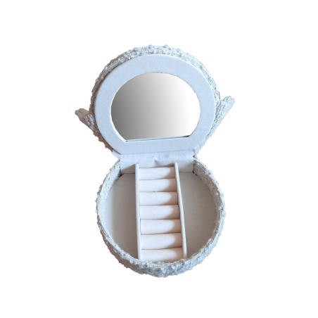 Boîte à bijoux Versa Gris Polyester Métal Miroir Bois MDF 12 x 19 x