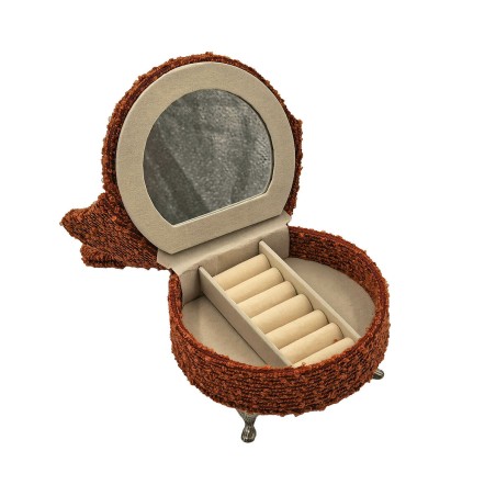 Jewelry box Versa Red Polyester Metal Mirror MDF Wood 12 x 19 x 18 cm