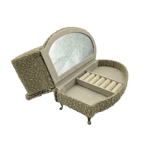 Jewelry box Versa Grey Polyester Metal Mirror MDF Wood 12,5 X 17 X 26,