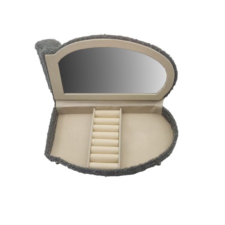 Jewelry box Versa Grey Polyester Metal Mirror MDF Wood 12,5 X 17 X 26,