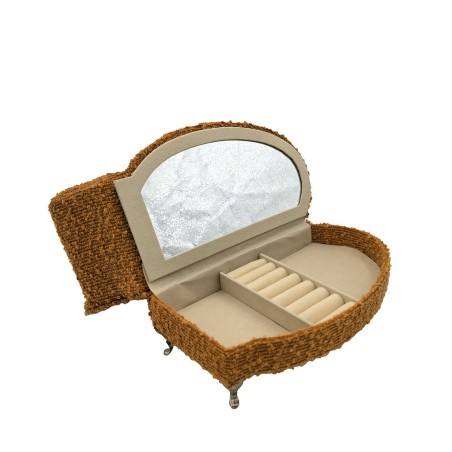 Jewelry box Versa Mustard Polyester Metal Mirror MDF Wood 12,5 X 17 X