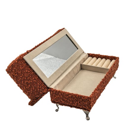 Jewelry box Versa Red Polyester Metal Mirror MDF Wood 9,5 X 12,5 X 23,