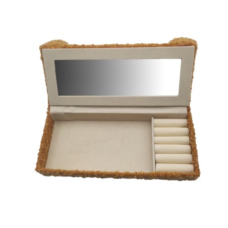 Jewelry box Versa Mustard Polyester Metal Mirror MDF Wood 9,5 X 12,5 X