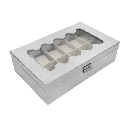 Custodia per orologi Versa Bianco Poliuretano Carta Specchio Legno MDF