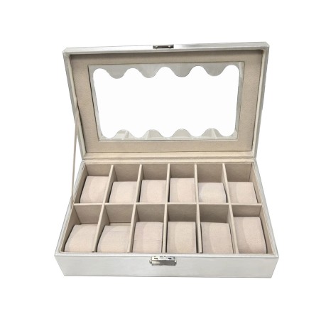 Custodia per orologi Versa Bianco Poliuretano Carta Specchio Legno MDF