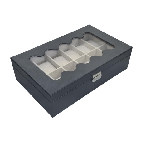 Box for watches Versa Black Polyurethane Paper Mirror MDF Wood 20 x 8,
