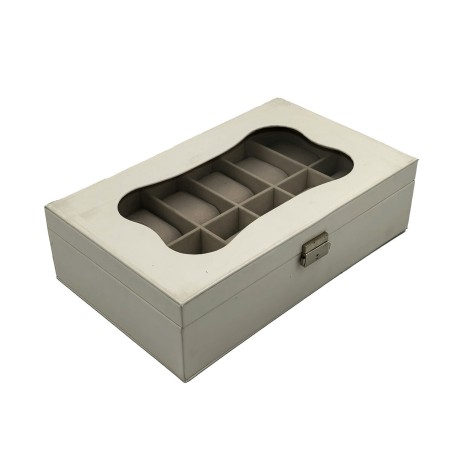 Box for watches Versa White Polyurethane Paper Mirror MDF Wood 20 x 8,