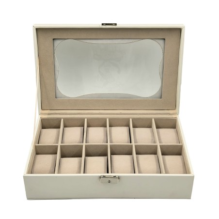Box for watches Versa White Polyurethane Paper Mirror MDF Wood 20 x 8,