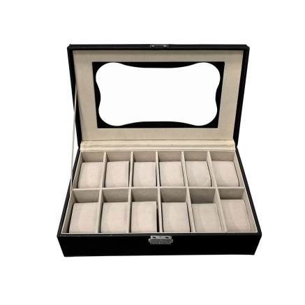 Uhrenbox Versa Schwarz Polyurethan Papier Spiegel Holz MDF 20 x 8,5 x 2