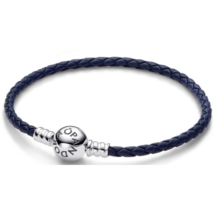 Pulsera Mujer Pandora ROUND CLASP BLUE BRAIDED LEATHER BRACELET