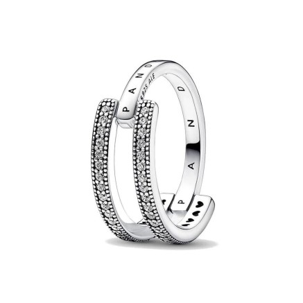 Ring Dames Pandora SIGNATURE LOGO & PAVE DOUBLE BAND - RING - SIZE 52