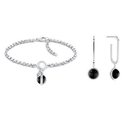 Completo Bracciale e Orecchini Tommy Hilfiger 2770171 Nero Argentato