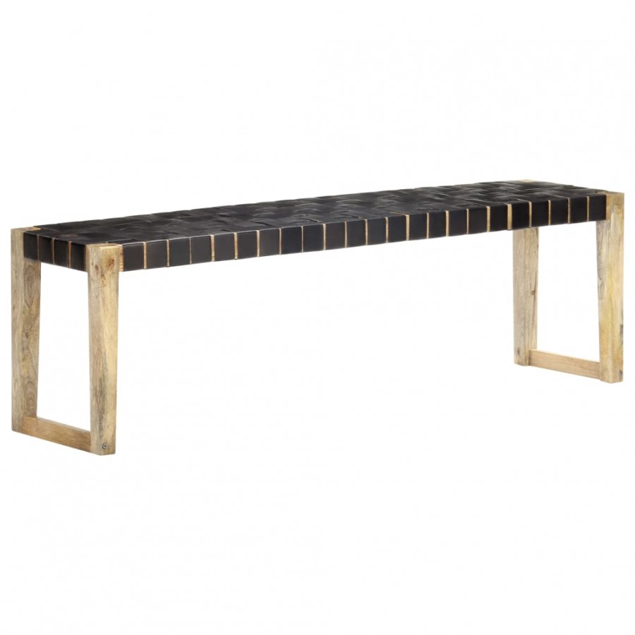 Banc 150 cm Noir Cuir véritable et...