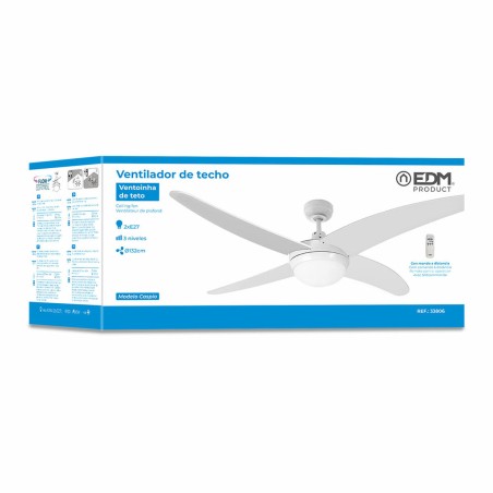 Plafondventilator met licht EDM 33806 Caspio Wit 60 W