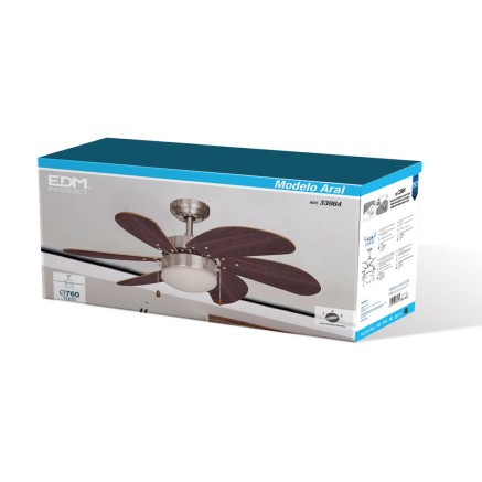 Plafondventilator met licht EDM 33984 Aral Wengue Nikkel 50 W 2