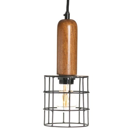Deckenlampe 12 x 12 x 27 cm natürlich Gold Holz Eisen 220 V Mango-Hol