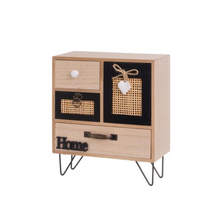 Caja-Joyero HEARTS Blanco Negro Natural Madera Caña Plástico Madera