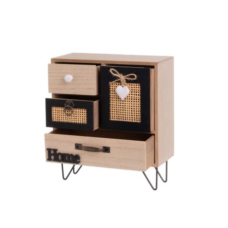 Caja-Joyero HEARTS Blanco Negro Natural Madera Caña Plástico Madera