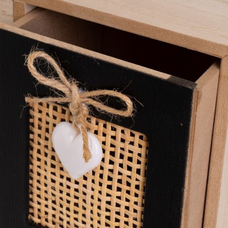 Boîte à bijoux HEARTS Blanc Noir Naturel Bois Canne Plastique Bois M