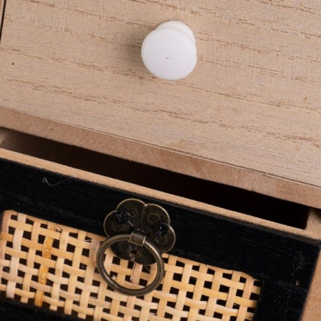 Jewelry box HEARTS White Black Natural Wood Cane Plastic MDF Wood 22 x